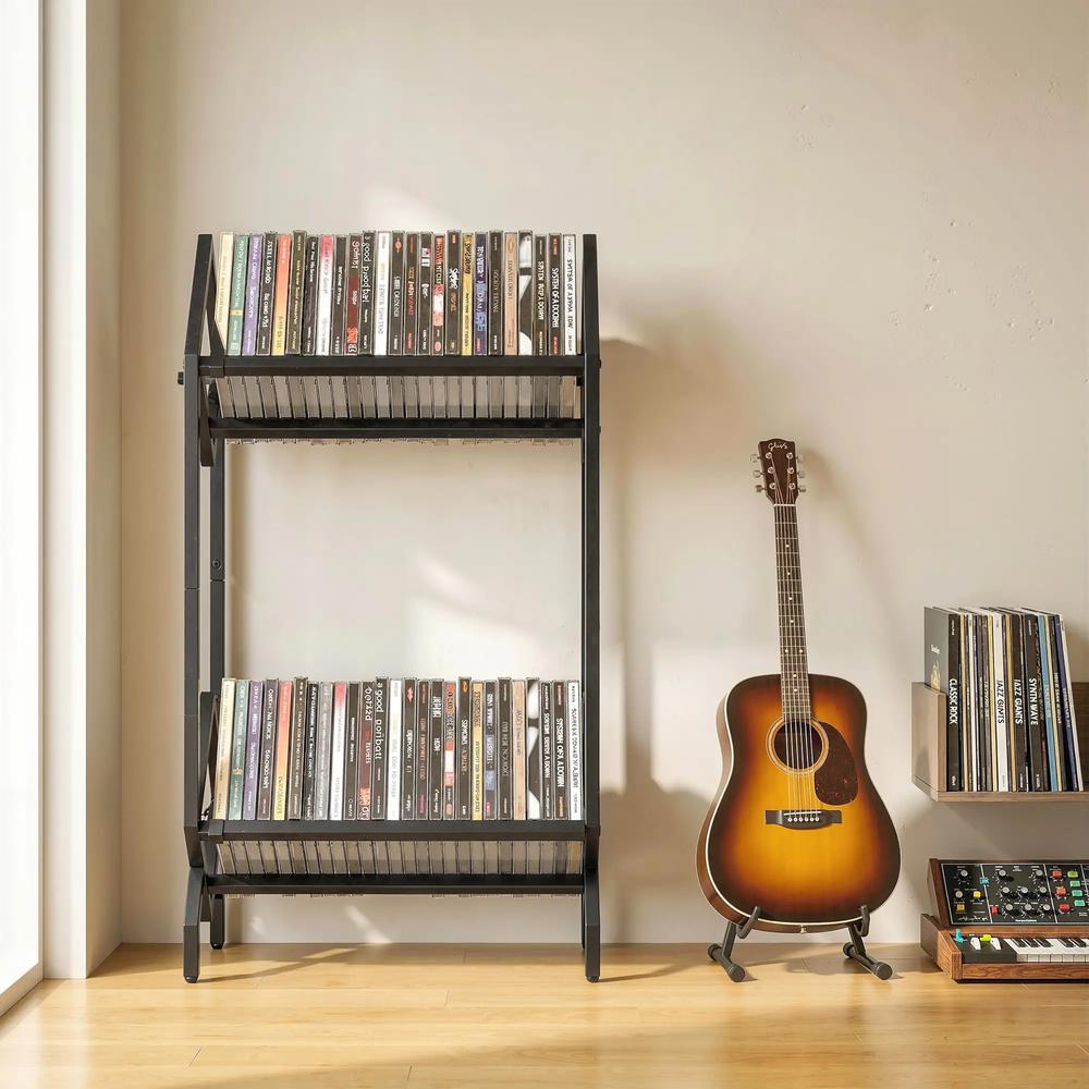 HOMCOM 50 CD Storage Rack, 2-Tier Metal CD Storage Unit, Free Standing, Easy to Assemble, Black Additional View 9
