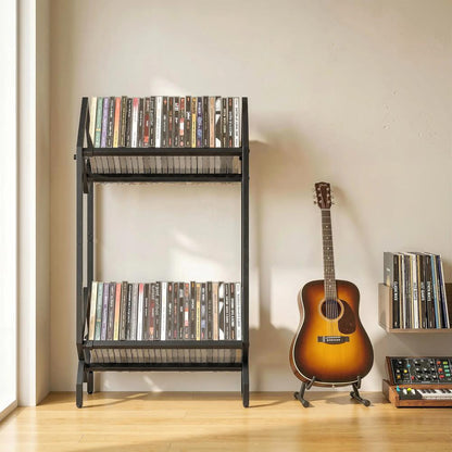 HOMCOM 50 CD Storage Rack, 2-Tier Metal CD Storage Unit, Free Standing, Easy to Assemble, Black Additional View 9