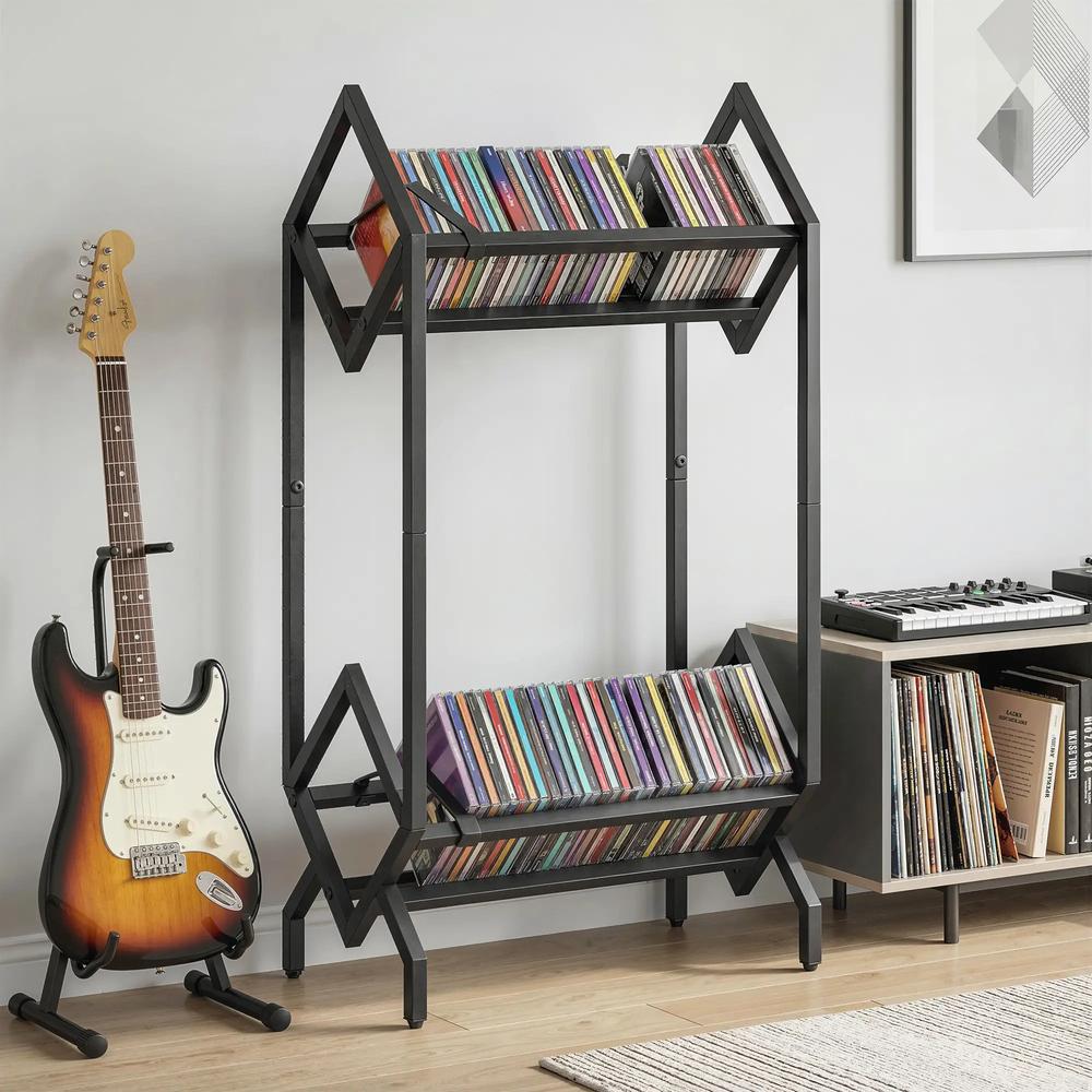 HOMCOM 50 CD Storage Rack, 2-Tier Metal CD Storage Unit, Free Standing, Easy to Assemble, Black Additional View 10