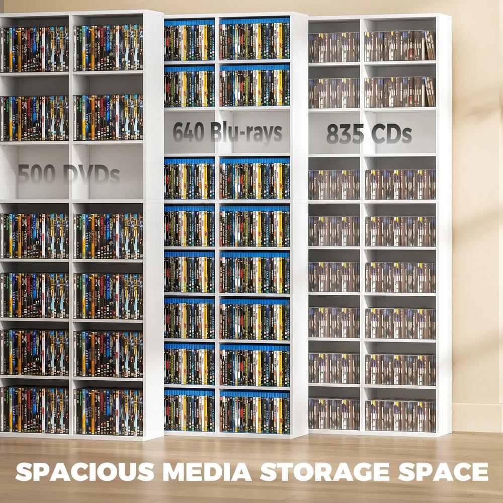 HOMCOM 835 CD/500 DVD Storage Unit, Blu-ray Media Storage Shelf with 27 Compartments and 21 Adjustable Shelves Additional View 19
