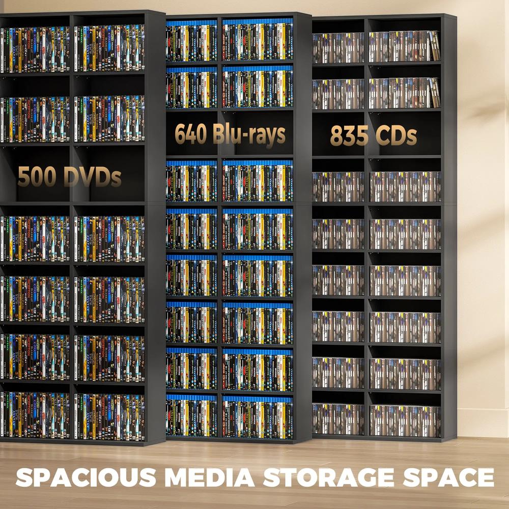 HOMCOM 835 CD/500 DVD Storage Unit, Blu-ray Media Storage Shelf with 27 Compartments and 21 Adjustable Shelves Additional View 4