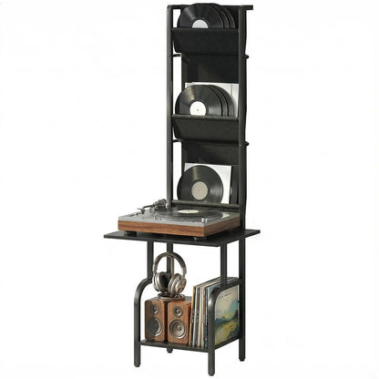 HOMCOM Vinyl Record Player Stand Record Storage with Player Stand Oxford Fabric Pockets Bottom Shelf Additional View 11