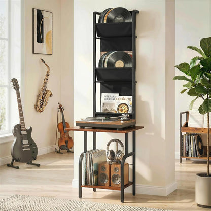 HOMCOM Vinyl Record Player Stand Record Storage with Player Stand Oxford Fabric Pockets Bottom Shelf Additional View 13