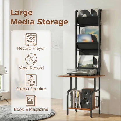 HOMCOM Vinyl Record Player Stand Record Storage with Player Stand Oxford Fabric Pockets Bottom Shelf Additional View 15