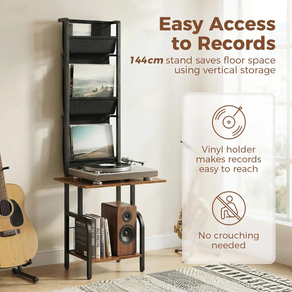 HOMCOM Vinyl Record Player Stand Record Storage with Player Stand Oxford Fabric Pockets Bottom Shelf Additional View 16
