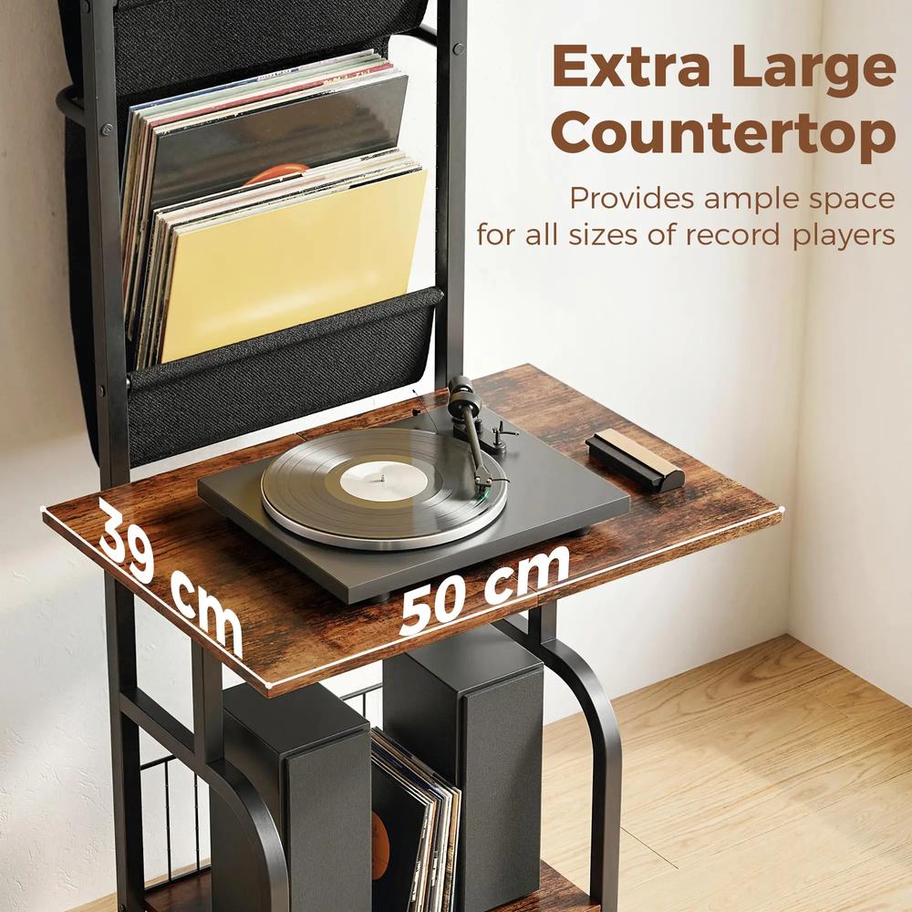 HOMCOM Vinyl Record Player Stand Record Storage with Player Stand Oxford Fabric Pockets Bottom Shelf Additional View 17