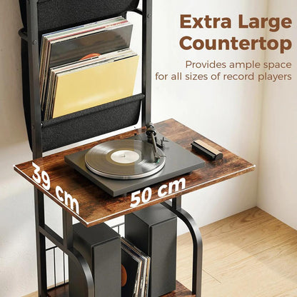 HOMCOM Vinyl Record Player Stand Record Storage with Player Stand Oxford Fabric Pockets Bottom Shelf Additional View 17