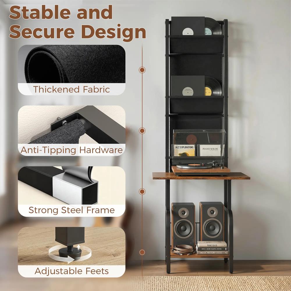 HOMCOM Vinyl Record Player Stand Record Storage with Player Stand Oxford Fabric Pockets Bottom Shelf Additional View 18