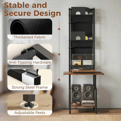 HOMCOM Vinyl Record Player Stand Record Storage with Player Stand Oxford Fabric Pockets Bottom Shelf Additional View 18