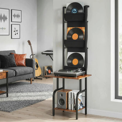 HOMCOM Vinyl Record Player Stand Record Storage with Player Stand Oxford Fabric Pockets Bottom Shelf Additional View 19