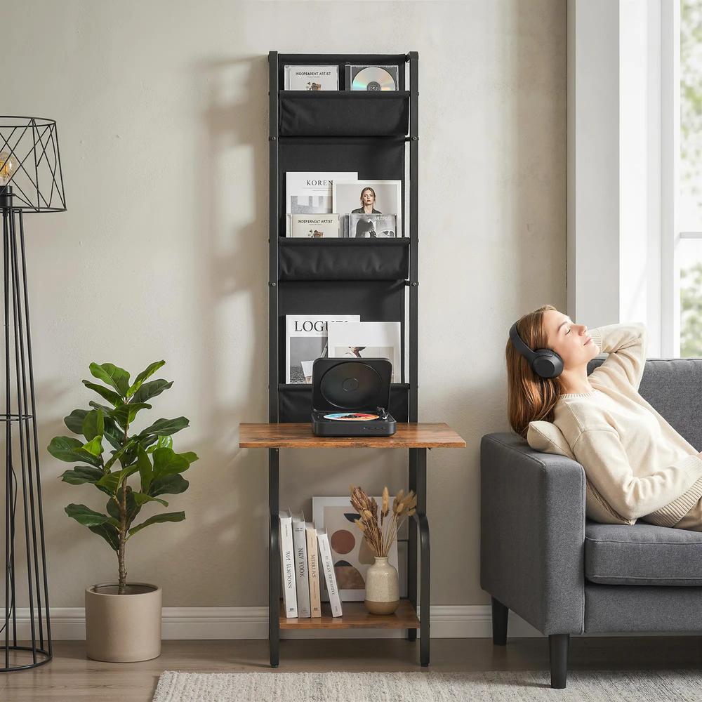 HOMCOM Vinyl Record Player Stand Record Storage with Player Stand Oxford Fabric Pockets Bottom Shelf Additional View 20
