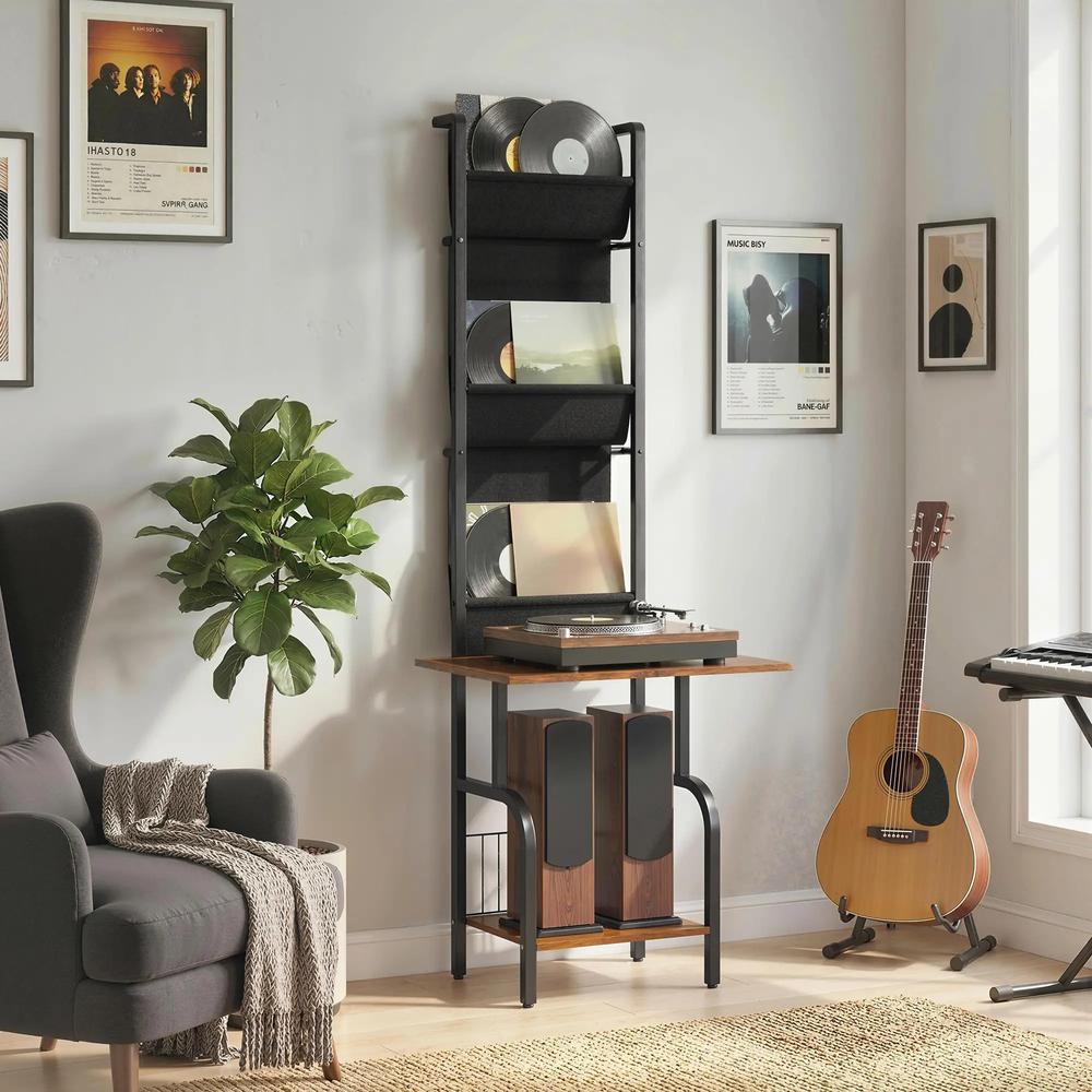 HOMCOM Vinyl Record Player Stand Record Storage with Player Stand Oxford Fabric Pockets Bottom Shelf Additional View 21