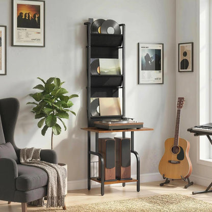 HOMCOM Vinyl Record Player Stand Record Storage with Player Stand Oxford Fabric Pockets Bottom Shelf Additional View 21