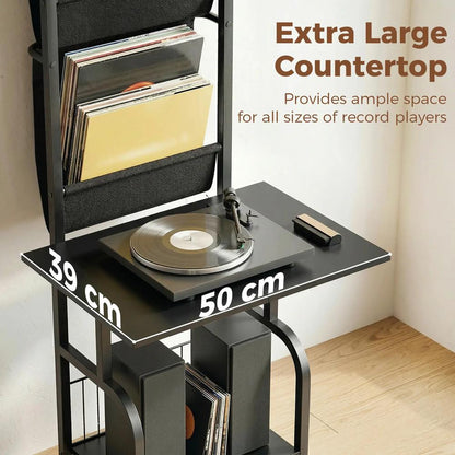 HOMCOM Vinyl Record Player Stand Record Storage with Player Stand Oxford Fabric Pockets Bottom Shelf Additional View 6