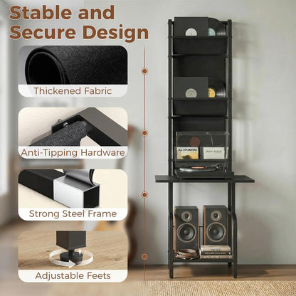 HOMCOM Vinyl Record Player Stand Record Storage with Player Stand Oxford Fabric Pockets Bottom Shelf Additional View 7