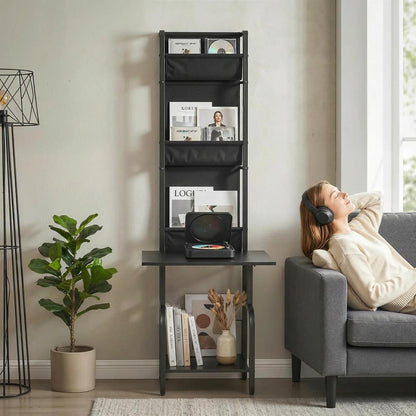 HOMCOM Vinyl Record Player Stand Record Storage with Player Stand Oxford Fabric Pockets Bottom Shelf Additional View 9