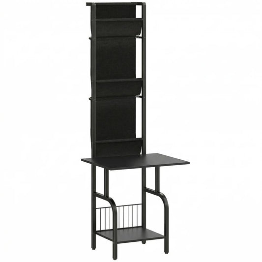 HOMCOM Vinyl Record Player Stand Record Storage with Player Stand Oxford Fabric Pockets Bottom Shelf