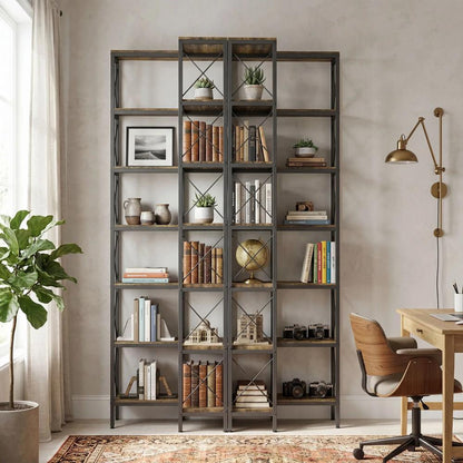 HOMCOM 6-Tier L-Shaped Bookshelf, Freestanding Corner Bookcase with Metal Frame, Rustic Brown Additional View 9