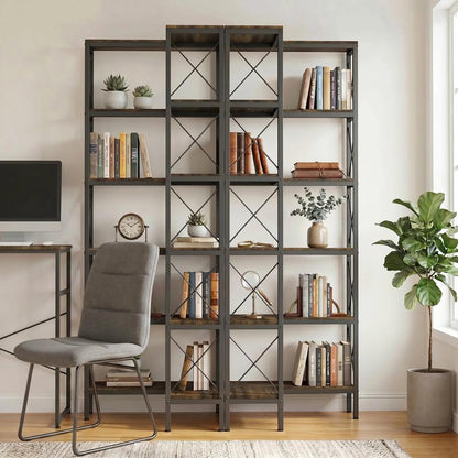 HOMCOM 5-Tier L-Shaped Bookshelf, Freestanding Corner Bookcase with Metal Frame, Rustic Brown Additional View 9