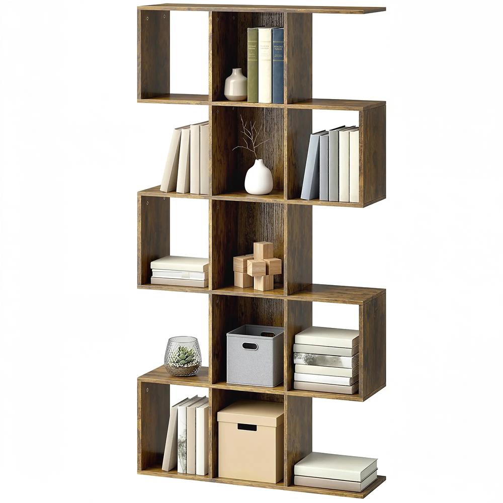 HOMCOM 5-Tier Bookshelf, S Shaped Geometric Bookcase with 15 Compartments Additional View 11