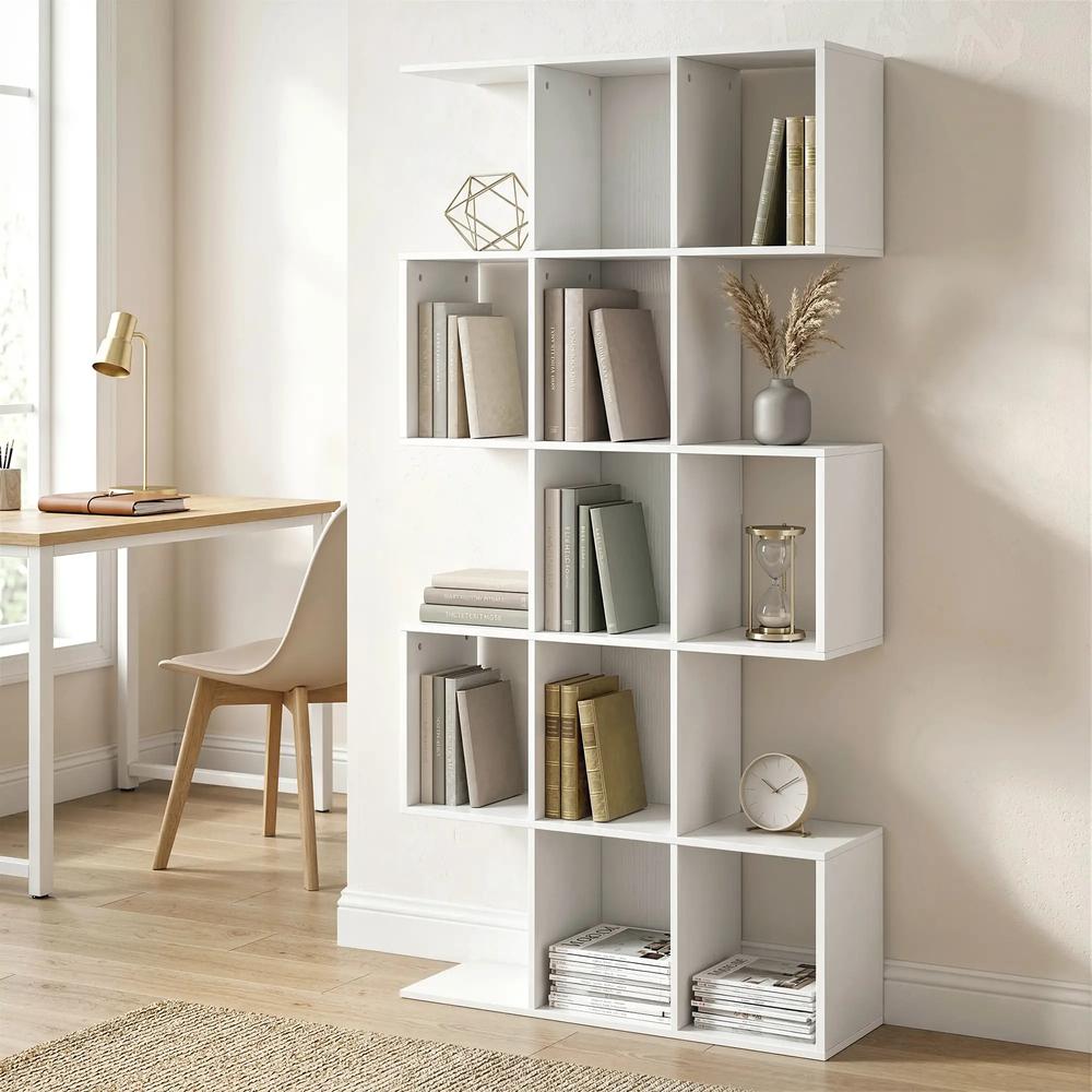 HOMCOM 5-Tier Bookshelf, S Shaped Geometric Bookcase with 15 Compartments Additional View 13