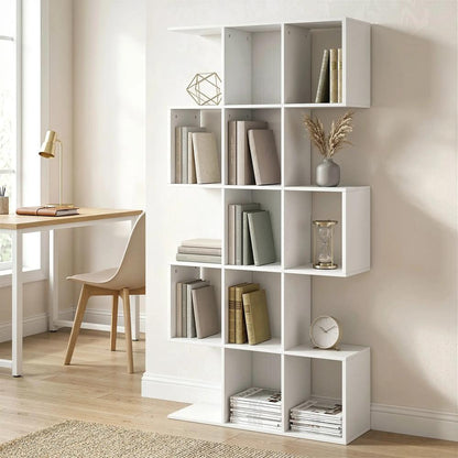 HOMCOM 5-Tier Bookshelf, S Shaped Geometric Bookcase with 15 Compartments Additional View 13