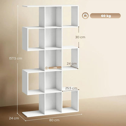 HOMCOM 5-Tier Bookshelf, S Shaped Geometric Bookcase with 15 Compartments Additional View 14