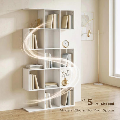 HOMCOM 5-Tier Bookshelf, S Shaped Geometric Bookcase with 15 Compartments Additional View 15