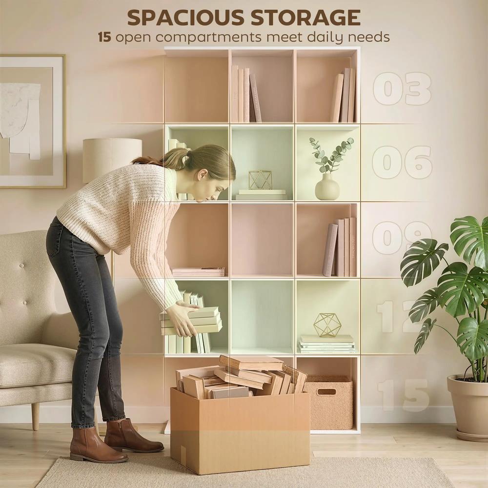 HOMCOM 5-Tier Bookshelf, S Shaped Geometric Bookcase with 15 Compartments Additional View 16