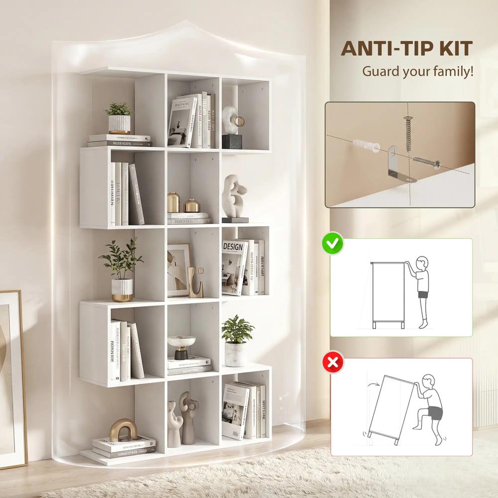 HOMCOM 5-Tier Bookshelf, S Shaped Geometric Bookcase with 15 Compartments Additional View 18