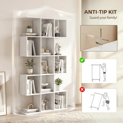 HOMCOM 5-Tier Bookshelf, S Shaped Geometric Bookcase with 15 Compartments Additional View 18