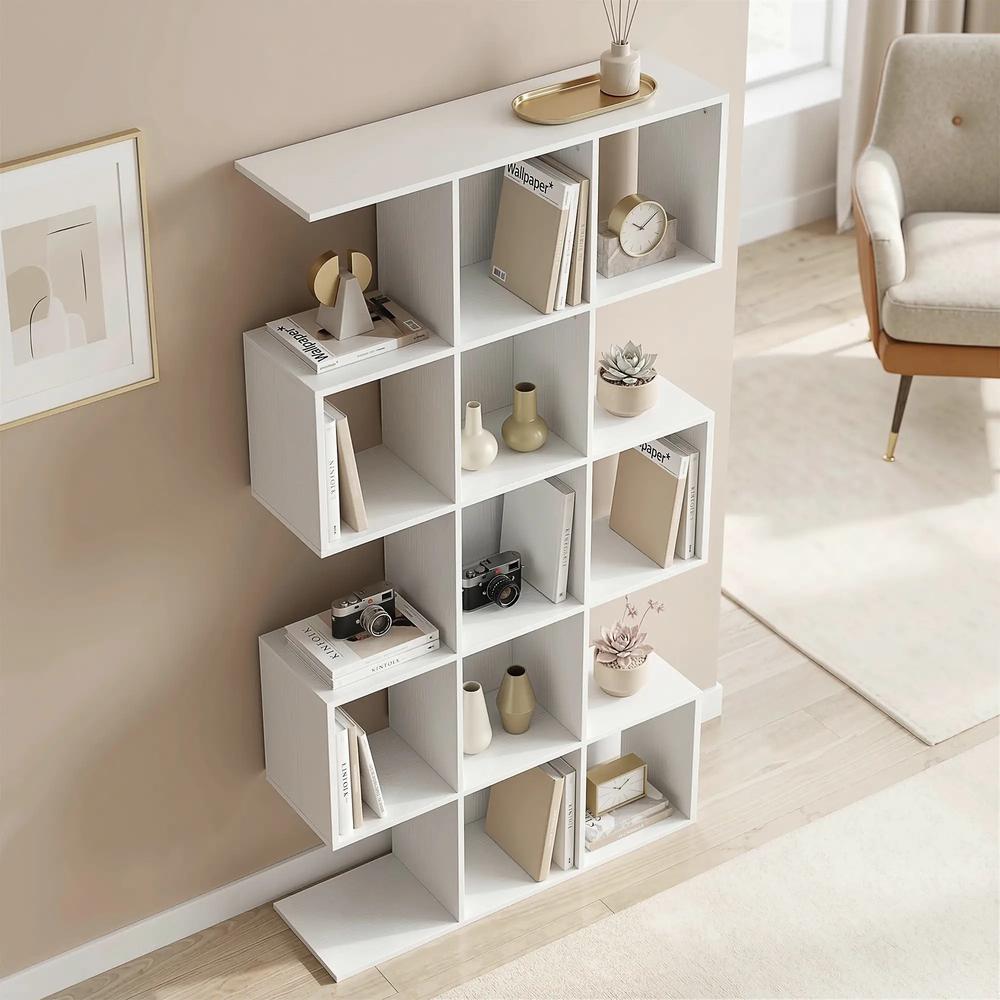HOMCOM 5-Tier Bookshelf, S Shaped Geometric Bookcase with 15 Compartments Additional View 20