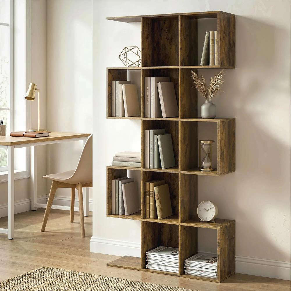 HOMCOM 5-Tier Bookshelf, S Shaped Geometric Bookcase with 15 Compartments Additional View 2