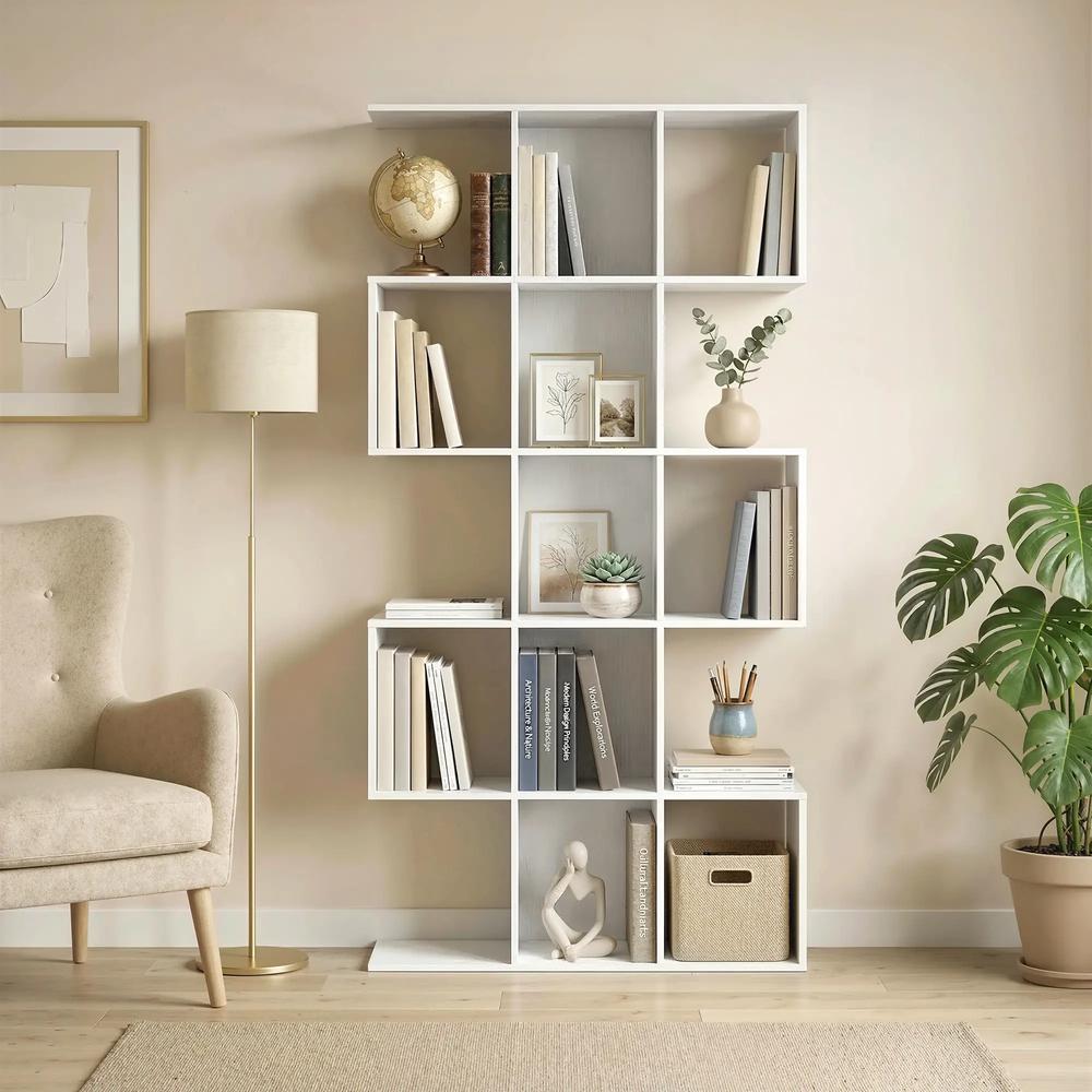 HOMCOM 5-Tier Bookshelf, S Shaped Geometric Bookcase with 15 Compartments Additional View 21