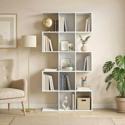 HOMCOM 5-Tier Bookshelf, S Shaped Geometric Bookcase with 15 Compartments Additional View 21