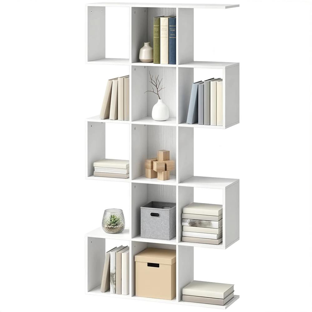 HOMCOM 5-Tier Bookshelf, S Shaped Geometric Bookcase with 15 Compartments Additional View 22