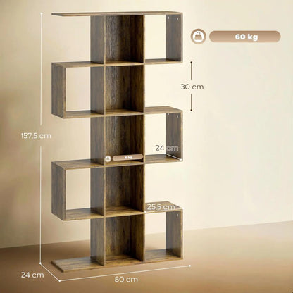 HOMCOM 5-Tier Bookshelf, S Shaped Geometric Bookcase with 15 Compartments Additional View 3