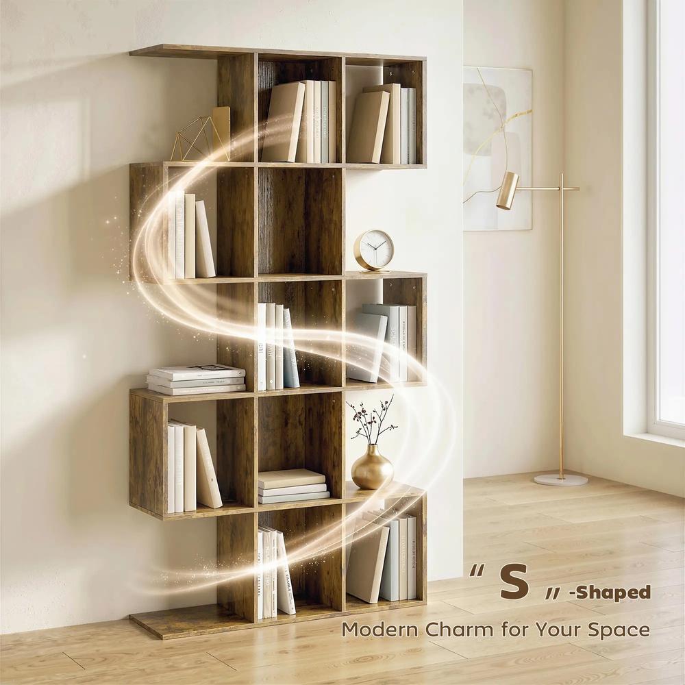 HOMCOM 5-Tier Bookshelf, S Shaped Geometric Bookcase with 15 Compartments Additional View 4