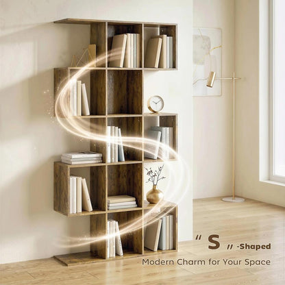 HOMCOM 5-Tier Bookshelf, S Shaped Geometric Bookcase with 15 Compartments Additional View 4