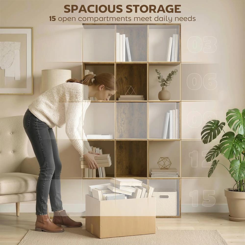 HOMCOM 5-Tier Bookshelf, S Shaped Geometric Bookcase with 15 Compartments Additional View 5