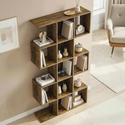 HOMCOM 5-Tier Bookshelf, S Shaped Geometric Bookcase with 15 Compartments Additional View 9