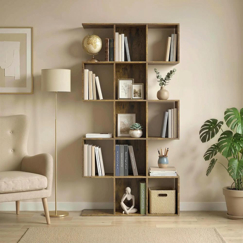 HOMCOM 5-Tier Bookshelf, S Shaped Geometric Bookcase with 15 Compartments Additional View 10
