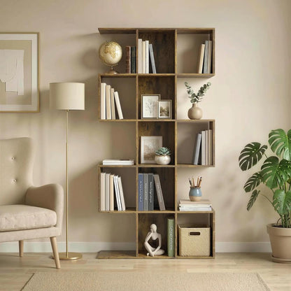 HOMCOM 5-Tier Bookshelf, S Shaped Geometric Bookcase with 15 Compartments Additional View 10