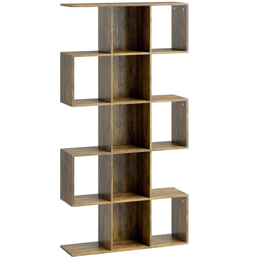 HOMCOM 5-Tier Bookshelf, S Shaped Geometric Bookcase with 15 Compartments