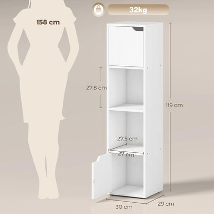 HOMCOM Narrow Bookcase, 4-Tier Bookshelf, Storage Cabinet with doors for Living Room, Bedroom Additional View 12