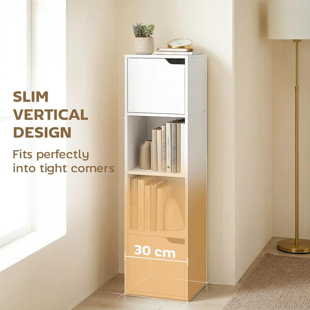 HOMCOM Narrow Bookcase, 4-Tier Bookshelf, Storage Cabinet with doors for Living Room, Bedroom Additional View 13
