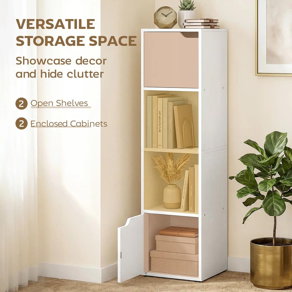 HOMCOM Narrow Bookcase, 4-Tier Bookshelf, Storage Cabinet with doors for Living Room, Bedroom Additional View 14