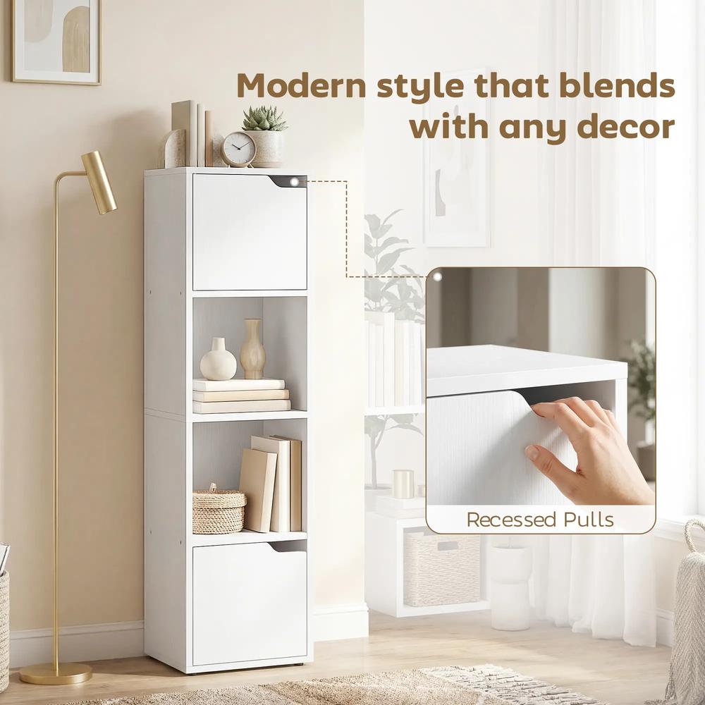 HOMCOM Narrow Bookcase, 4-Tier Bookshelf, Storage Cabinet with doors for Living Room, Bedroom Additional View 15