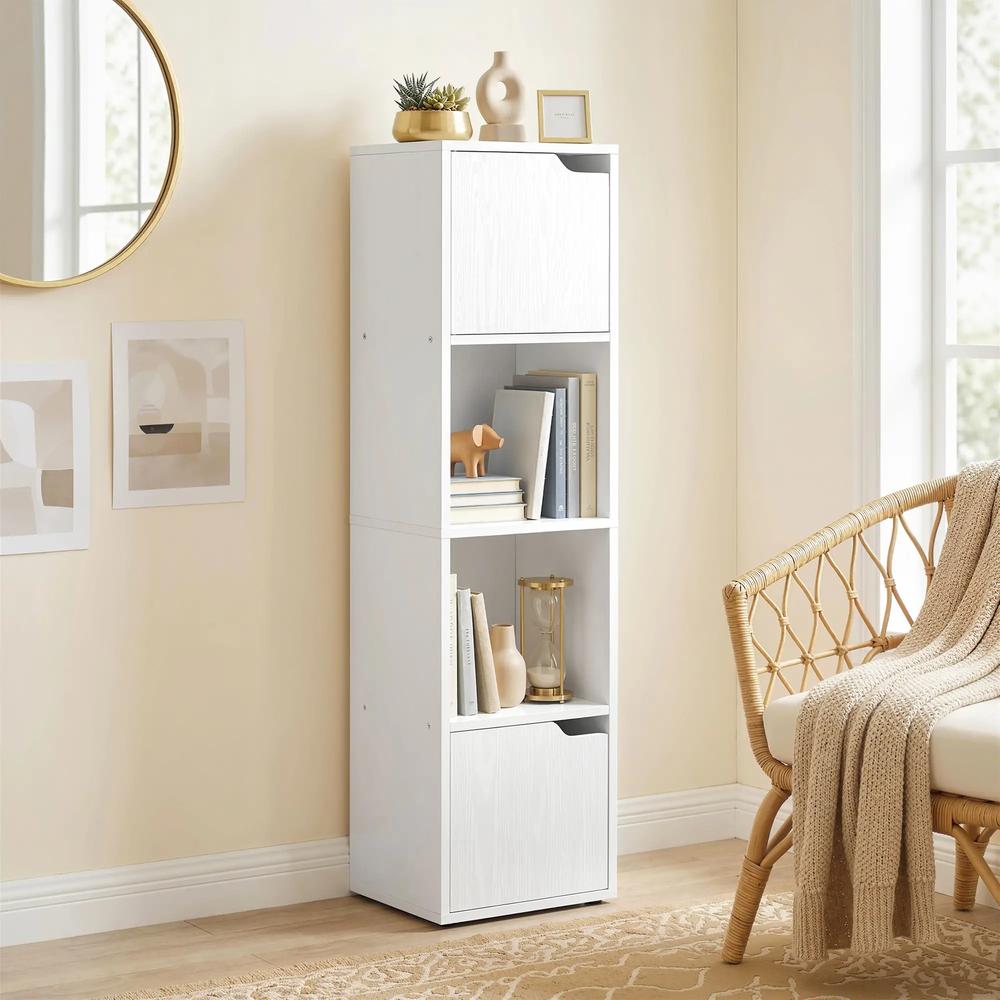 HOMCOM Narrow Bookcase, 4-Tier Bookshelf, Storage Cabinet with doors for Living Room, Bedroom Additional View 17