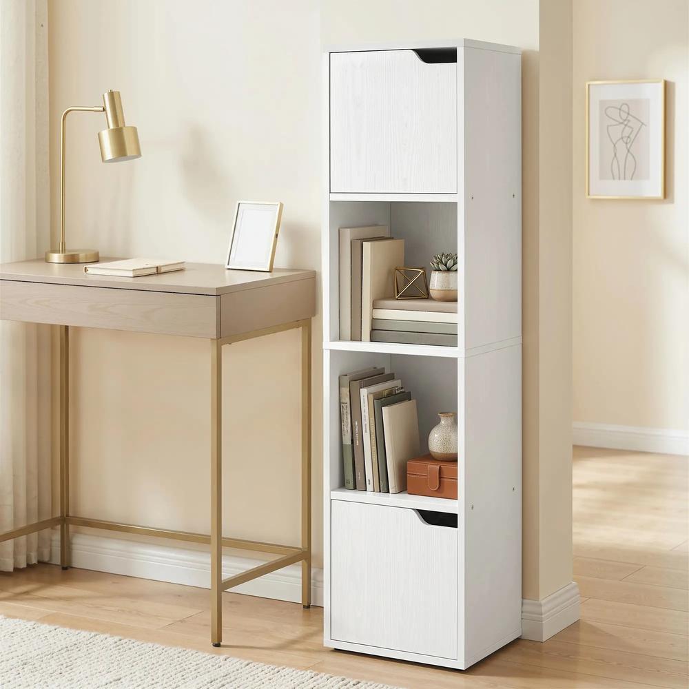 HOMCOM Narrow Bookcase, 4-Tier Bookshelf, Storage Cabinet with doors for Living Room, Bedroom Additional View 19